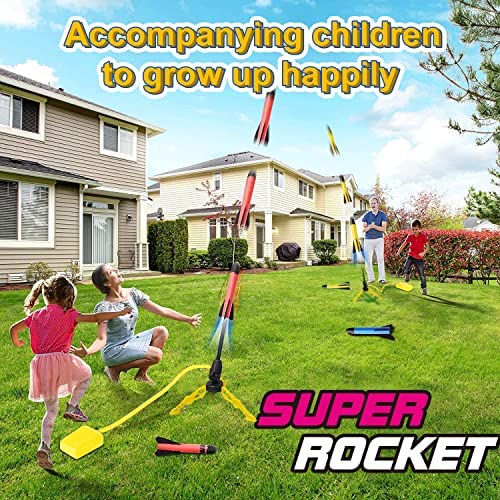 LSXD Cohete Juguete, Juguetes al aire libre Cohete de Aire Lanzador, Juegos al Aire Libre para Niños con 6 Cohetes de Espuma, Juguetes para Jardín, Regalo Cumpleaños para Nniño Niña de 3 a 12 años
