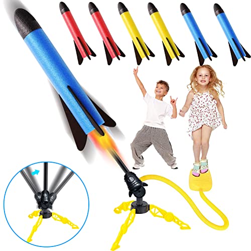 LSXD Cohete Juguete, Juguetes al aire libre Cohete de Aire Lanzador, Juegos al Aire Libre para Niños con 6 Cohetes de Espuma, Juguetes para Jardín, Regalo Cumpleaños para Nniño Niña de 3 a 12 años