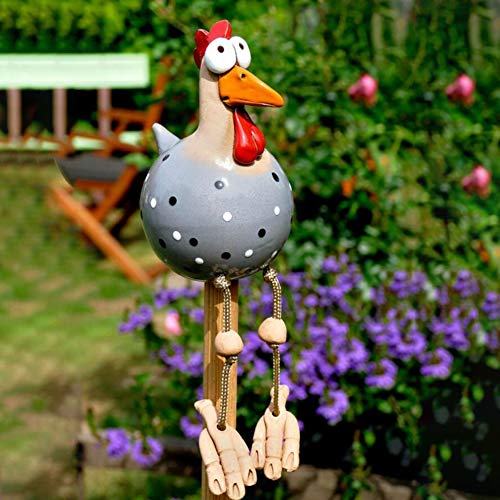Ltervoercaern Garden Decor Chicken Garden Plug Hen Rooster Hens Bird Edge Seater, Lindo Enchufe de Resina Escultura de Pollo Día de la Madre Gallina Gallo Estatua (Gris)