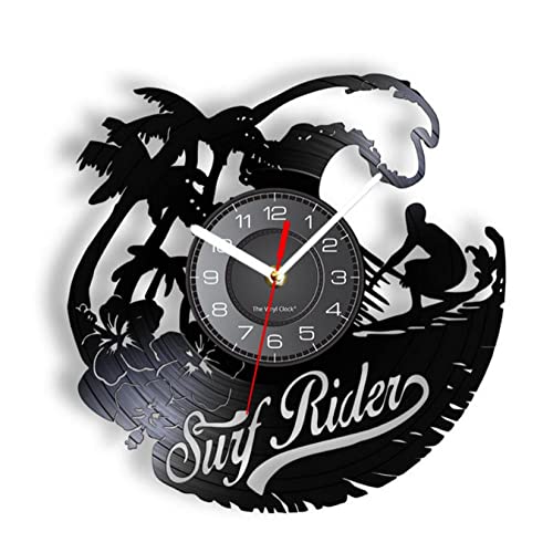 LTMJWTX Reloj de Pared con Disco de Vinilo, Tabla de Surf, Verano, Surf costero, Playa, artesanía, Disco, decoración, Jinete Colgante, Reloj Fresco