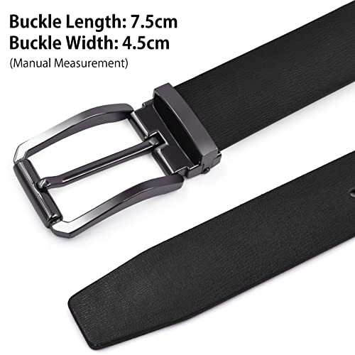Lubardy Cinturones Hombre Cuero Un Revés para 2 Colores, Cinturón Hombre Negro y Marrón 33mm de Ancho con Caja de Regalo