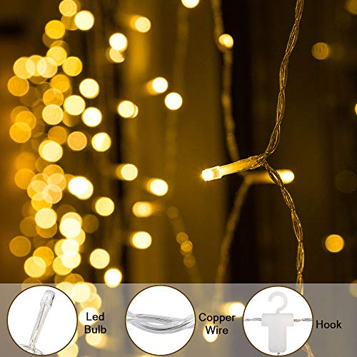 Luces de Cortina de Estrella, BLOOMWIN 3m x 0.65m 12 Estrellas Cortina Luz LED Navidad Interior, 120 LEDs Control Remoto 8 modos Luces Cortina de Navidad para Ventanas Balcon