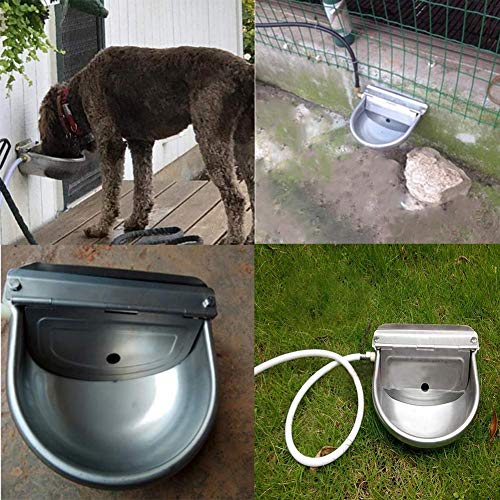 Lucky Farm Bebedero automático de agua de ganado con válvula flotadora para perro, cuenco de agua 3 en 1, de acero inoxidable, para bebedores de ganado de cabra