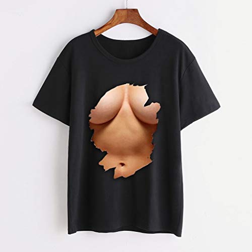 Luckycat Mujer Suave Cómodo Manga Corta Cuello Redondo Pullover Camiseta Lindo 3D El Pecho Impresión Slim T-Shirt