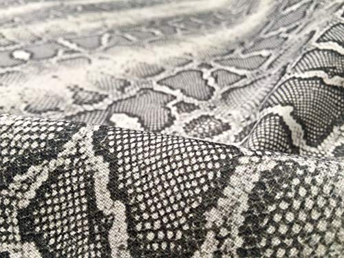 LushFabric Tela de Piel de Serpiente Gris con Estampado Digital de Piel de Serpiente de algodón – Cortinas, decoración, Vestido, mobiliario – Rayas Gris y Crema, 1 m