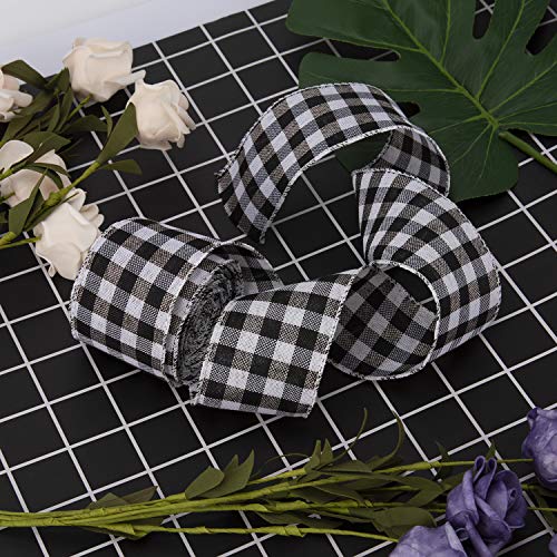 LUTER Cinta de Cuadros Escoceses Blanco y Negro Natural Burlap Ribbon Cinta de Arpillera de Cuadros para DIY Craft Wedding Party Decoración de Navidad, 236 Por 2.5 Pulgadas