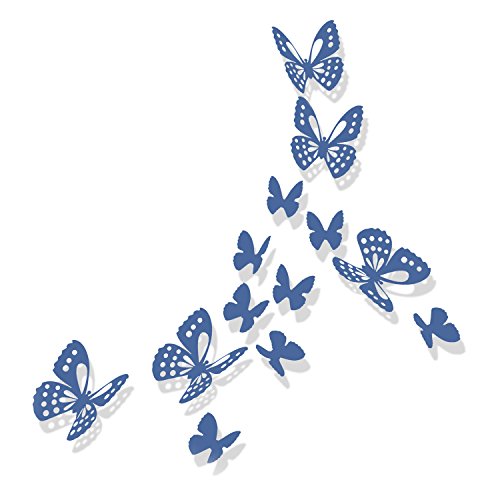 Luxbon 100pcs 3D Decorativas Pegatinas de Pared de la Mariposa 2 Tamaños DIY Mural Decalques Papel Arte Artesanía Inicio Decoración (Azul)