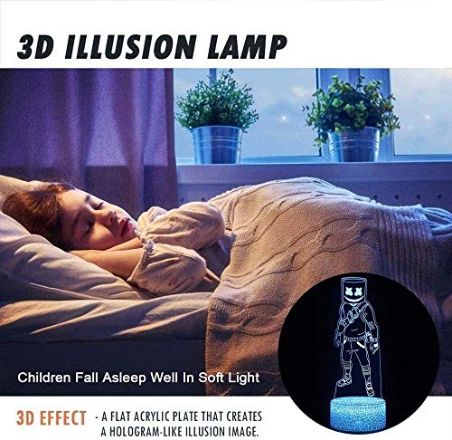 Luz De Noche 3D, Luz De Noche Led Para Niños, Lámpara De Ilusión 3D De 16 Colores Con Control Remoto, Regalos De Cumpleaños Y Vacaciones Para Niños-Marshmello