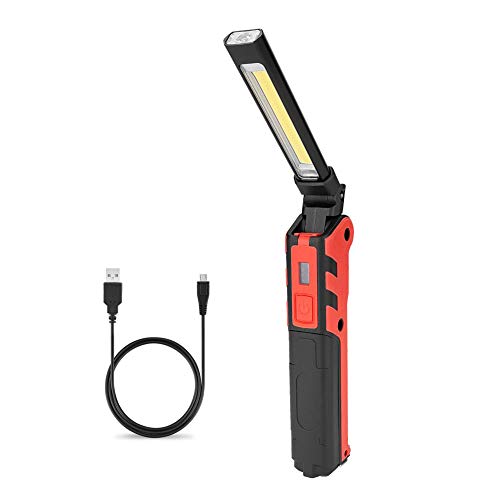 Luz de trabajo Linterna LED recargable, LUXNOVAQ 270 ° Rotativo Luz de inspección USB pequeña Lámpara de trabajo COB portátil con base magnética y gancho y brillo ajustable para Auto Mecánico Taller