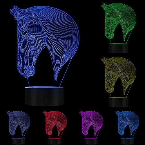 Luz nocturna infantil 3D con forma de cabeza de caballo, luz nocturna tranquilizadora para escritorio, con cambio de color, LED, pantalla visual, decoración de mesa, regalo para niños