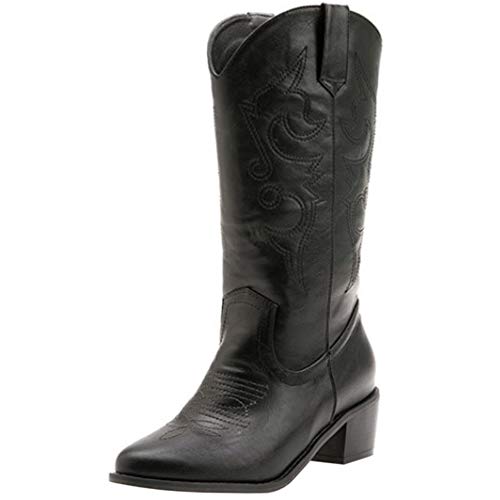 Lydee Mujer Moda Western Boots Ankle High Block Heels Pull on Botas cortas Animal Print Black Talla 34