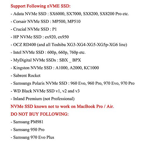 M.2 NVME SSD Adaptador de conversión para MacBook Air Pro Retina Mid 2013-2017, NVME/AHCI SSD Kit actualizado para A1465 A1466 A1398 A1502