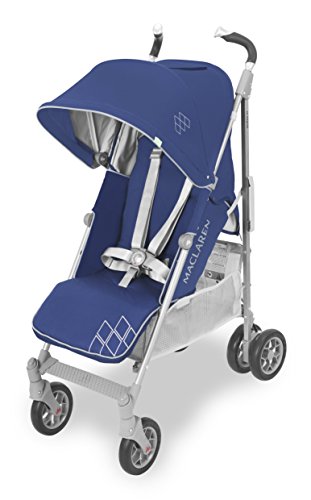Maclaren Techno XT silla de paseo tipo paraguas ligero, Para niños de recién nacidos hasta 25 kg, capota extensible con factor UPF 50+ y asiento reclinable, Accesorios incluidos, Azul oscuro/plateado