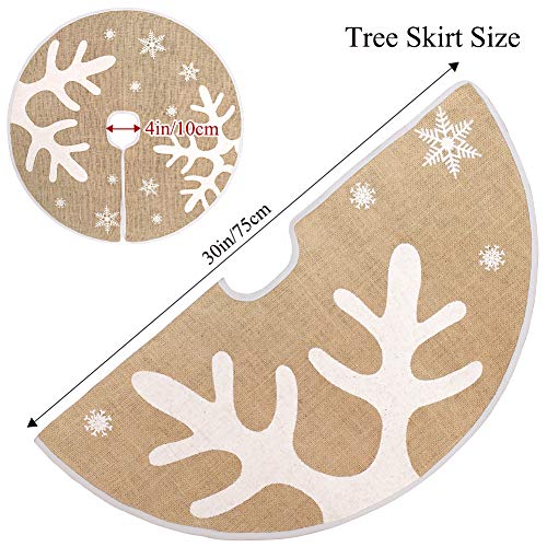 MACTING Falda de árbol de Navidad, falda de árbol de arpillera con copos de nieve blancos, cubierta de base de árbol de Navidad para decoración de Navidad