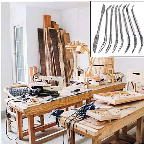 Madera escofina archivo de conjunto de herramientas Riffler aguja de doble punta de la mano de acero al carbono curvadas Herramientas para trabajar la madera artesanales de plástico 8PCS