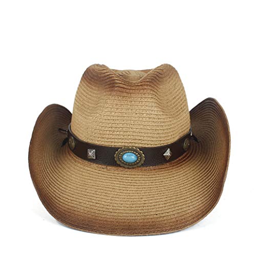 MADONG Western Cowboy Strew Sombreros de Verano de Paja Vaquera Traje de Fiesta Que Prensa Western Hat Sombrero Hombre Vaquero Sombreros for Hombres (Color : Caqui, tamaño : 56-58)