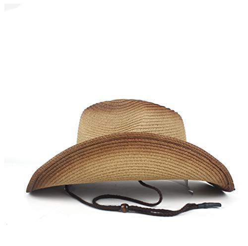 MADONG Western Cowboy Strew Sombreros de Verano de Paja Vaquera Traje de Fiesta Que Prensa Western Hat Sombrero Hombre Vaquero Sombreros for Hombres (Color : Caqui, tamaño : 56-58)