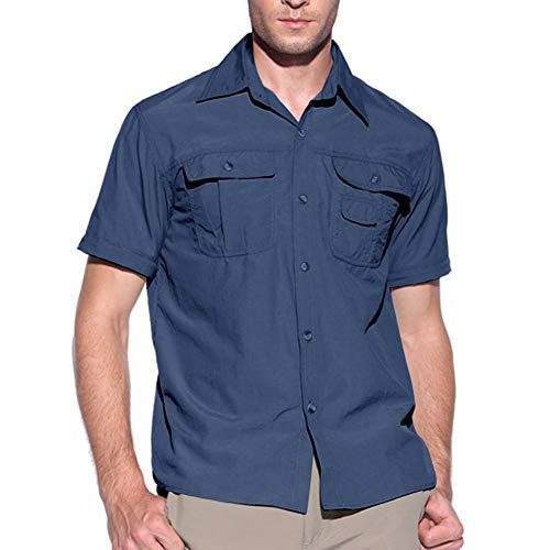 MAGCOMSEN Camisa de manga larga para hombre convertible, transpirable, de secado rápido, para senderismo, trabajo, militar,, Hombre, MCSSM-64-Blue-L, azul, M
