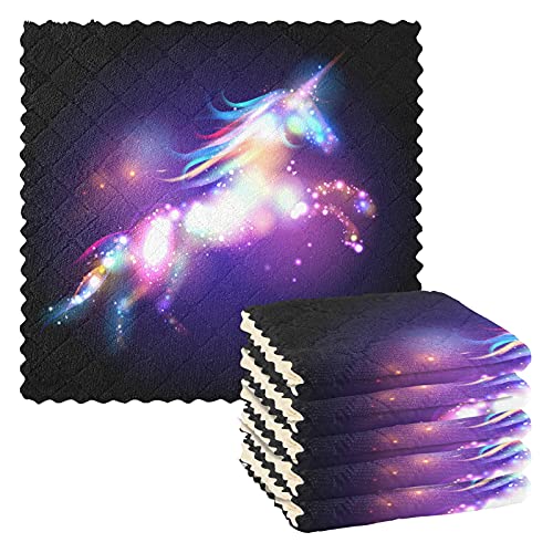 Magic Unicorn Stars Galaxy - Juego de 6 paños de cocina, diseño de caballo de dibujos animados, reutilizables, paños de cocina, paños de cocina, paños de limpieza absorbentes, 28 x 28 cm