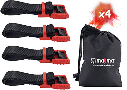 MAGMA Pack 4 Cinchas de Amarre de 0.5m - 50cm| Correas para Baca Coche, Portabicicletas, Surf, Bici, Kayak, Moto | Hebilla -Trinquete con Protección de Goma para no rayar | SWL: 250kgf