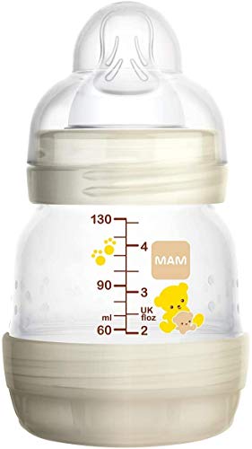 MAM Biberón Anti-Colic + Chupete Start A112 Innovador Sistema Anti-Colic patentado con Tetina 0 de Silicona SkinSoft TM ultrasuave para Bebés a partir de 0 meses, 130ml, Neutro - 1 ud