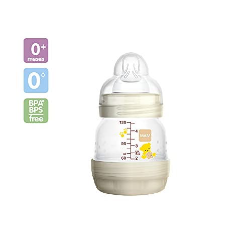 MAM Biberón Anti-Colic + Chupete Start A112 Innovador Sistema Anti-Colic patentado con Tetina 0 de Silicona SkinSoft TM ultrasuave para Bebés a partir de 0 meses, 130ml, Neutro - 1 ud