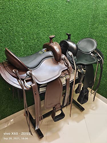Manal Enterprises, silla de montar de caballo ecuestre de cuero de primera calidad hecha a mano de calidad clásica, tamaño 16 pulgadas (11, negro)
