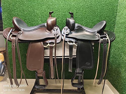 Manal Enterprises, silla de montar de caballo ecuestre de cuero de primera calidad hecha a mano de calidad clásica, tamaño 16 pulgadas (11, negro)