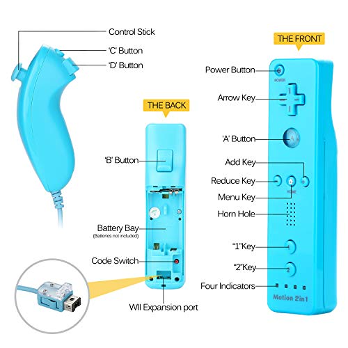 Mando Wii WADEO Wii Remore, integrado Motion Plus mando a distancia y mando Nunchuck + funda para Nintendo Wii y Wii U, 2 unidades