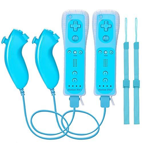 Mando Wii WADEO Wii Remore, integrado Motion Plus mando a distancia y mando Nunchuck + funda para Nintendo Wii y Wii U, 2 unidades