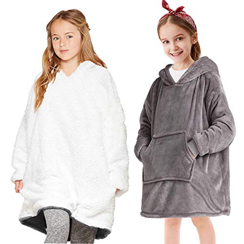 Manta con capucha para niños/as, bata de forro polar supersuave, cálida y cómoda, tamaño extragrande, talla única para niños y adolescentes
