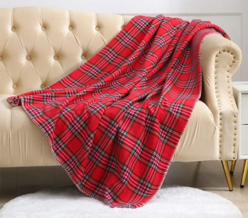 Manta de forro polar Beskie para sofá, cama, viaje, diseño de cuadros escoceses rojos y negros, manta decorativa para el hogar, cálida, acogedora, manta de Navidad