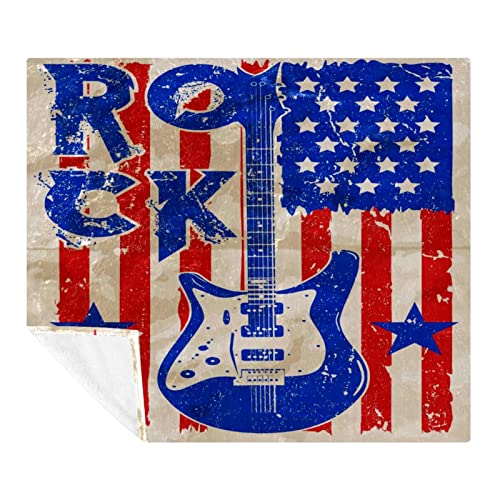 Manta de Lana Manta de Microfibra Ligera,Bandera Americana de la Guitarra de la Roca de la música de la Vendimia ,Cama Suave y acogedora, Mantas de Dos tamaños