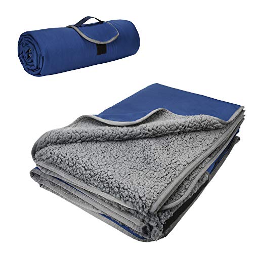 Manta de picnic impermeable, lavable al aire libre con forro de sherpa, manta grande de camping de 150 x 200 cm, resistente al viento, acolchada, cómoda, plegable