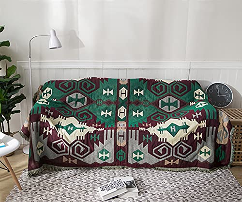 Manta de sofá Manta de Cama Manta de Silla Manta de Viaje Manta Decorativa Funda de sofá Tiro de Cama Edredón con Borla Patrón Geométrico étnico Retro 230 cm x 250 cm