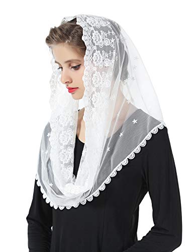 Mantilla De Encaje Española Mujer Capilla Velo Pañuelo de Iglesia Católica Bordado Chal Bufanda Negra Blanca V104