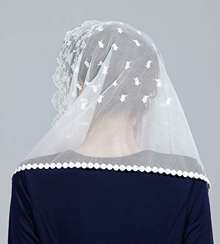 Mantilla De Encaje Española Mujer Capilla Velo Pañuelo de Iglesia Católica Bordado Chal Bufanda Negra Blanca V111