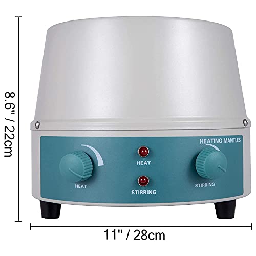 Manto calefactor ajustable de 1000 ml, Electromantiles de calentamiento y agitación Manto calefactor de laboratorio electrotérmico con agitador magnético 0-1600 RPM Control de temperatura 220V / 450 ℃