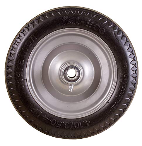 Marathon 4.10/3.5-4"Flat Free Hand Truck Tire on Wheel, 2.2" Offset Hub, 5/8" Rodamientos de bolas, Rodamientos de dientes de sierra