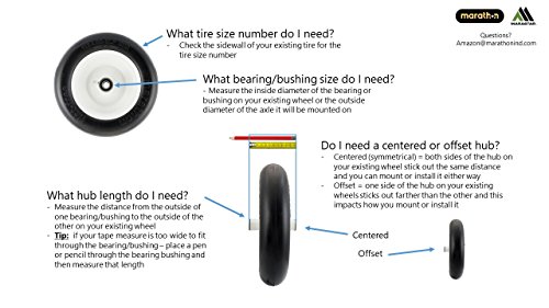 Marathon 4.10/3.5-4"Flat Free Hand Truck Tire on Wheel, 2.2" Offset Hub, 5/8" Rodamientos de bolas, Rodamientos de dientes de sierra