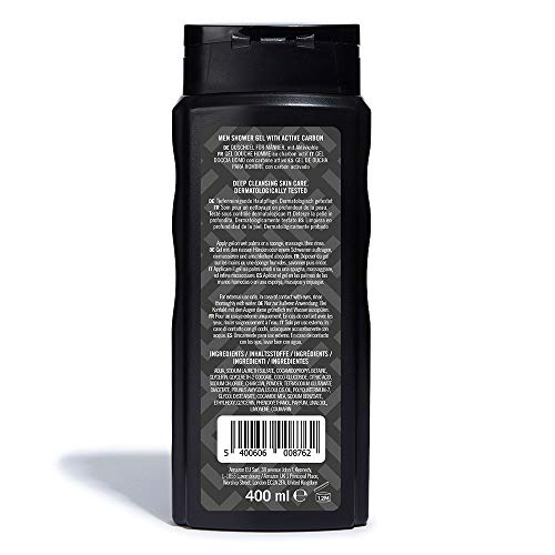 Marca Amazon - Solimo Gel de ducha para hombre con carbón activado- Paquete de 1 (1 Botella x 400 ml)