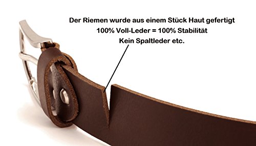 marrón Vintage Cinturón de piel de búfalo cuero 40 mm de ancho y aprox 3-4 mm de grueso, puede acortarse, cinturón, cinturón de piel, cinturón de traje, Br007-02 (waist size 135 cm)