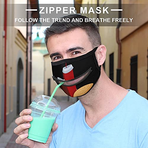 Máscara con un diseño artístico de cremallera American Food Burger Cola, para beber comer equitación, cierre de cremallera unisex
