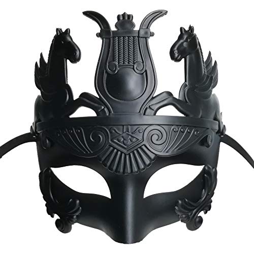Máscara de gladiador romano Guerrero espartano griego antiguo negro, para fiesta de disfraces de disfraces / Mardi Gras / fantasma de la ópera / baile
