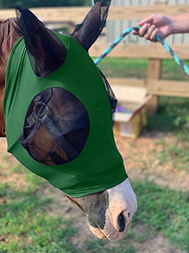 Máscara de mosca de lycra con orejas de ajuste cómodo malla Trail Pasture protección UV (caballo, verde cazador)