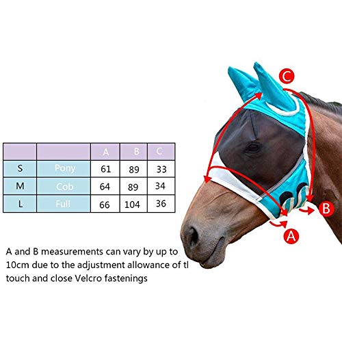 Máscara de mosca de malla fina con orejas transpirable máscara de caballo anti mosquito para caballo azul y blanco M