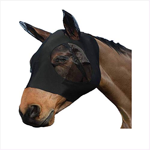 Mascarilla antimoscas de caballo con protección auditiva, malla para ojos de caballo, cob y poni esesestre (caballo/L, negro)