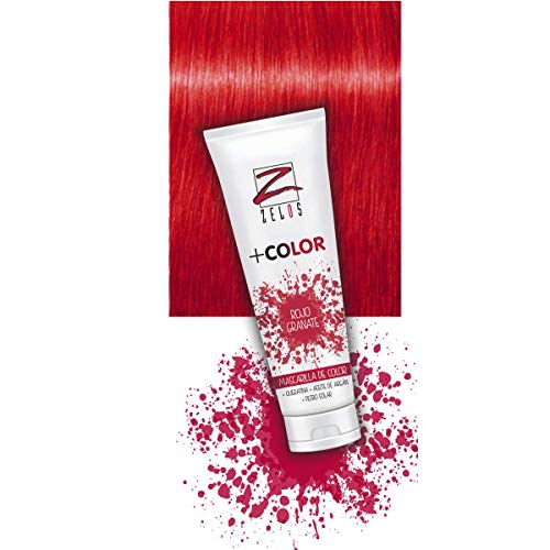 Mascarilla de Color para el Pelo - Rojo Granate - 200 ml - Mascarilla Con Color Acondicionadora - Con Queratina y Aceite de Argán - Potencia el Color Desgastado - Uso Profesional - Zelos +Color