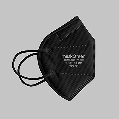 Maskgreen - Mascarilla FFP2 Negra - Caja 50 Unidades - Mascarillas FFP2 Homologadas CE - Fabricadas en España - Normativa UNE-EN 149:2001 + A1:2009 | +KGREEN