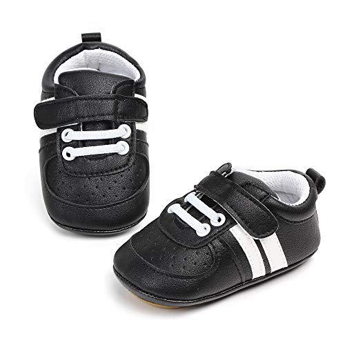 MASOCIO Zapatos Bebe Niño Niña Recién Nacido Primeros Pasos Zapatillas Deportivas Bebé Suela Blanda Antideslizante Negro 6-12 Meses